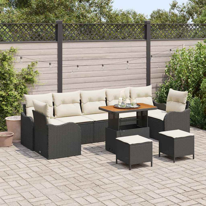 Set di divani da giardino , 10 pezzi con cuscini in rattan sintetico nero e legno di acacia 3362250