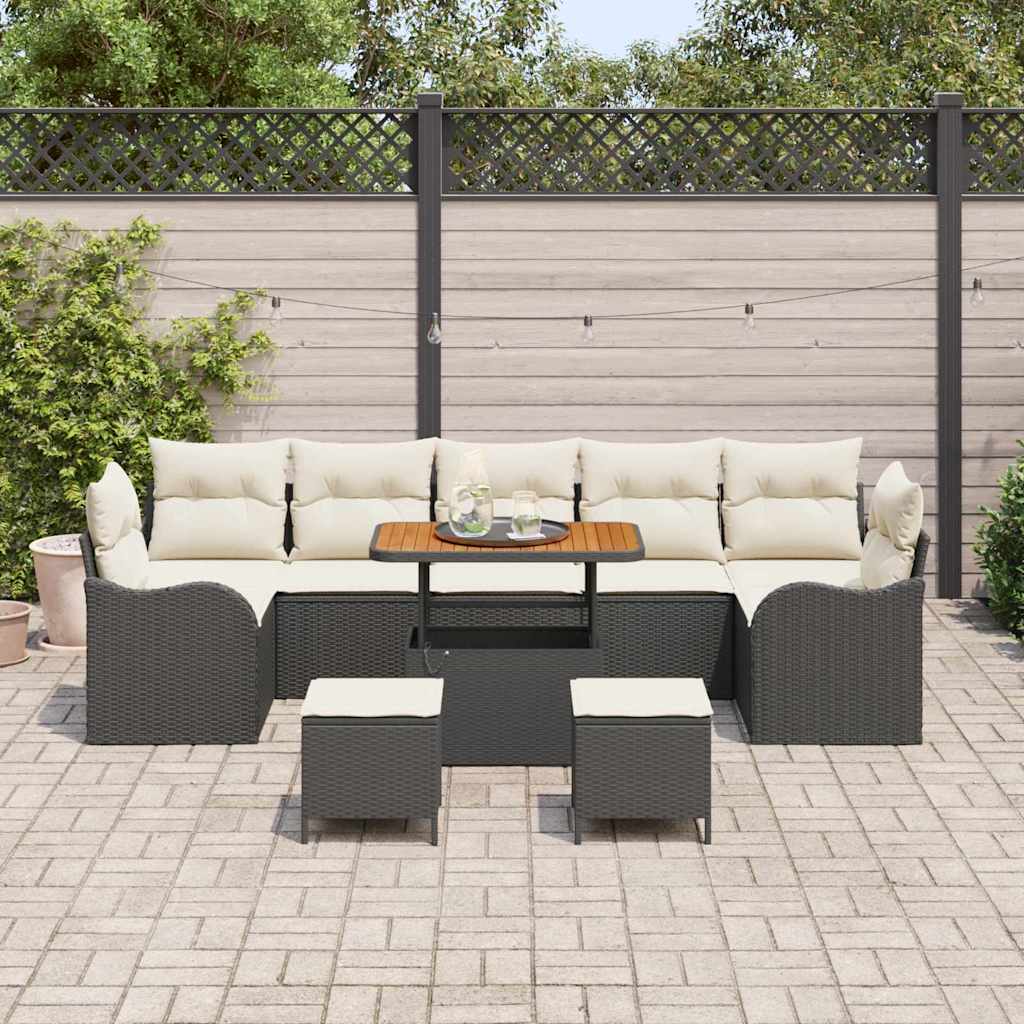 Set di divani da giardino , 10 pezzi con cuscini in rattan sintetico nero e legno di acacia 3362250