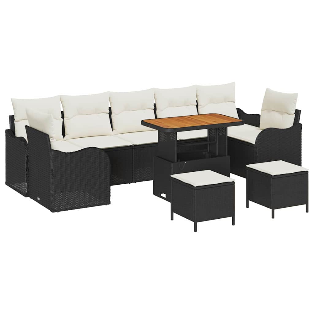 Set di divani da giardino , 10 pezzi con cuscini in rattan sintetico nero e legno di acacia 3362250