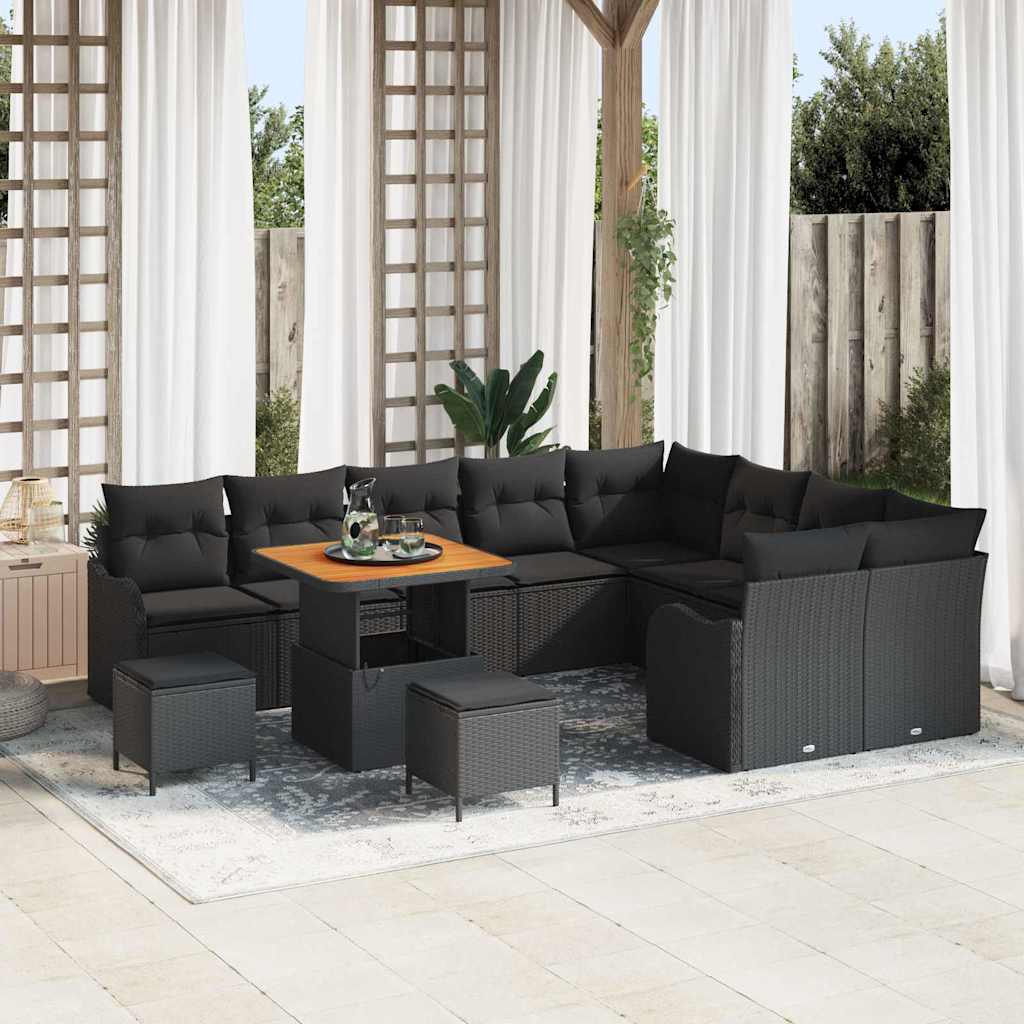 vidaXL Set Divano da Giardino 12 pcs Nero polyrattan