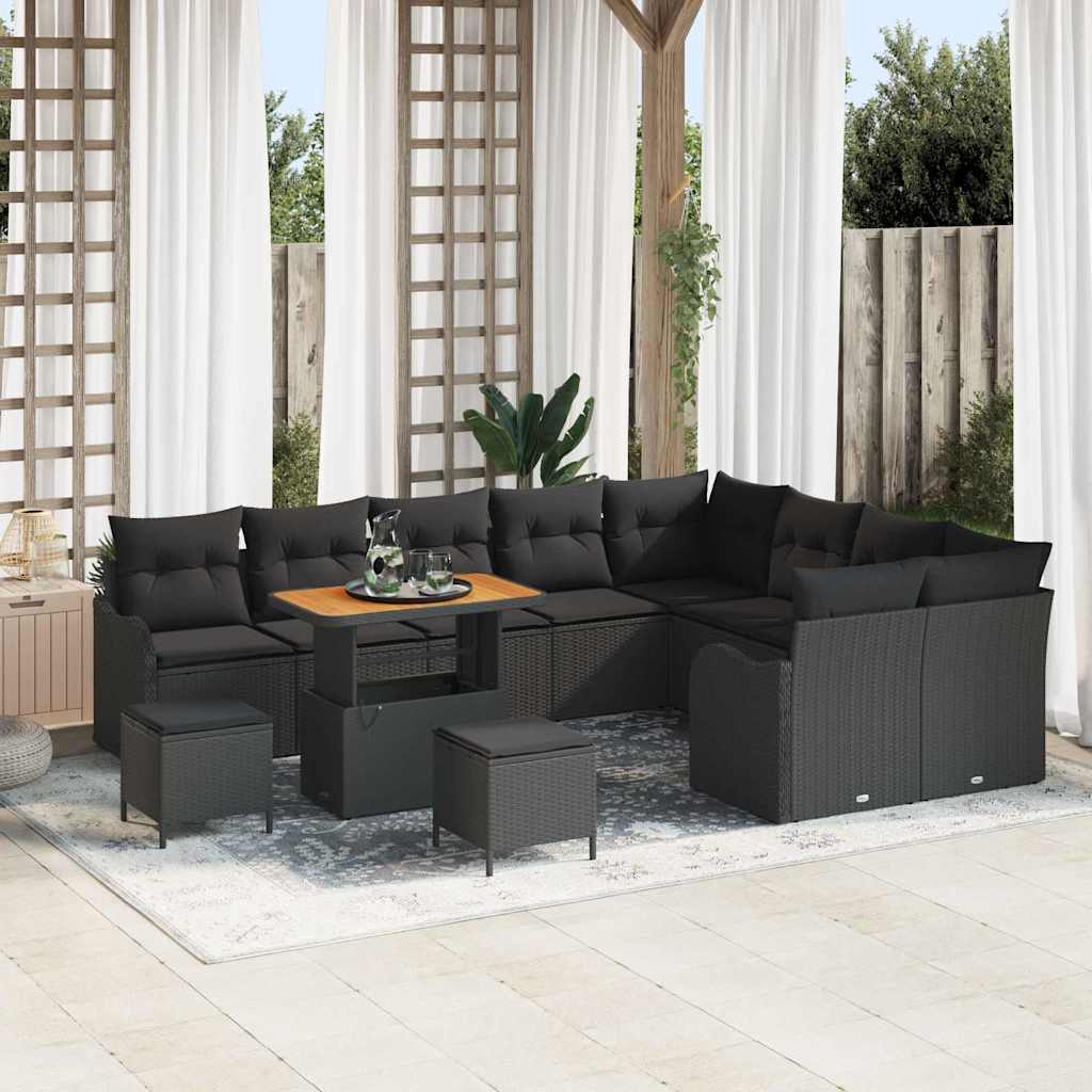 vidaXL Set Divano da Giardino 12 pcs Nero polyrattan