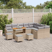 Set da giardino  da 13 pezzi, cuscini in polyrattan beige e legno di acacia. 3362312