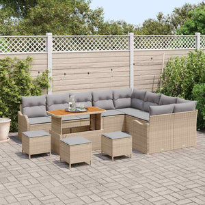 Set da giardino  da 13 pezzi, cuscini in polyrattan beige e legno di acacia. 3362312