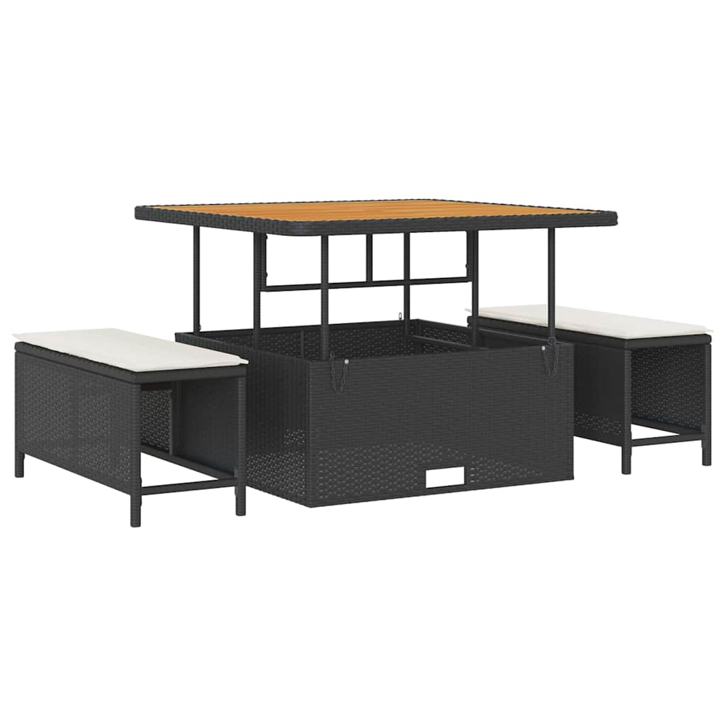 Set da Giardino  da 13 Pezzi con Cuscini in Rattan Sintetico Nero e Acacia. 3362315