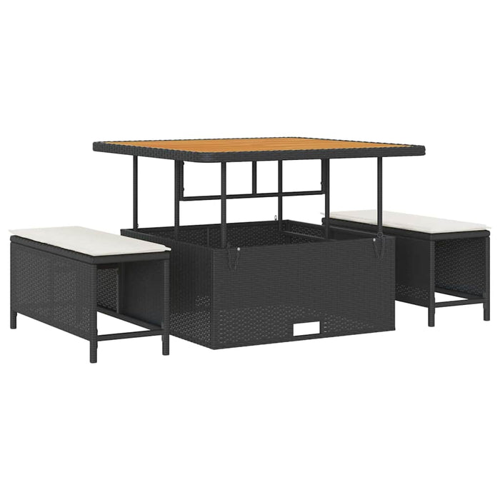 Set da Giardino  da 13 Pezzi con Cuscini in Rattan Sintetico Nero e Acacia. 3362315