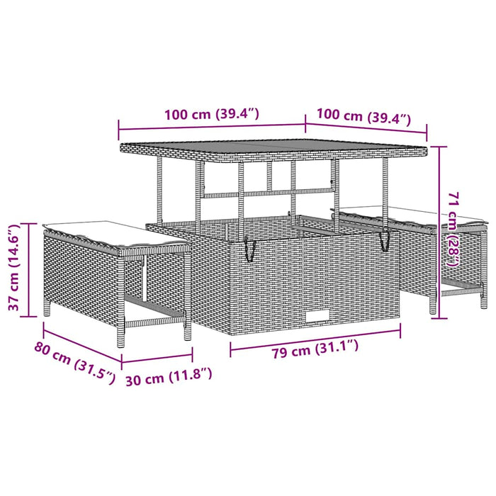 Set da Giardino  da 13 Pezzi con Cuscini in Rattan Sintetico Nero e Acacia. 3362315