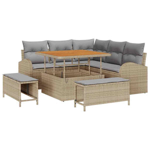 Set di divani da giardino in 8 pezzi con cuscini beige in polirattan e acacia 3362387