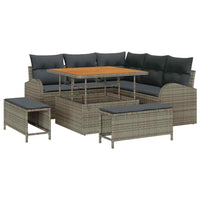 Set da Giardino  in 8 Pezzi con Cuscini Grigi, Rattan Sintetico e Acacia 3362388