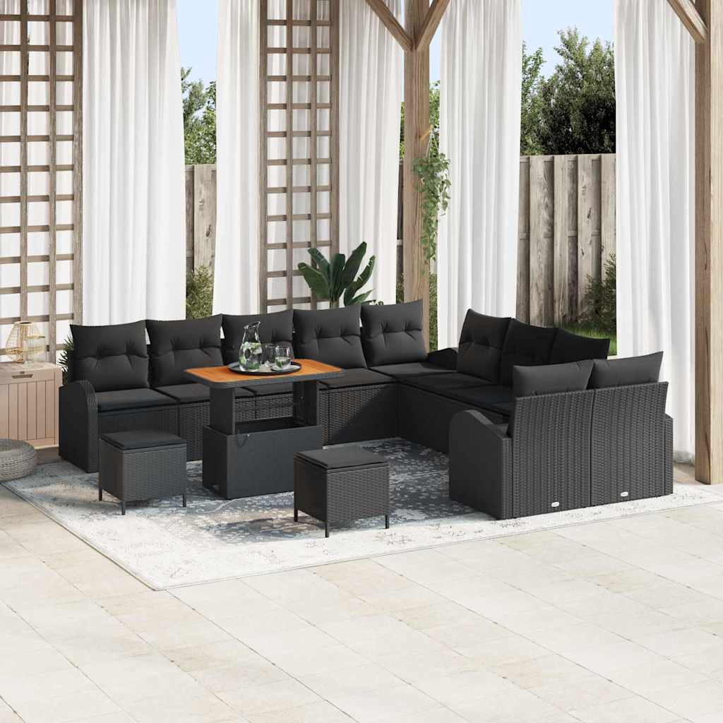 Set Divano da Giardino con cuscino 13 pcs Nero Poly Rattan 3362454