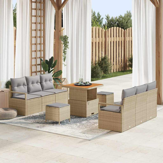 vidaXL Set Divano da Giardino con cuscino 9 pcs Beige Poly Rattan