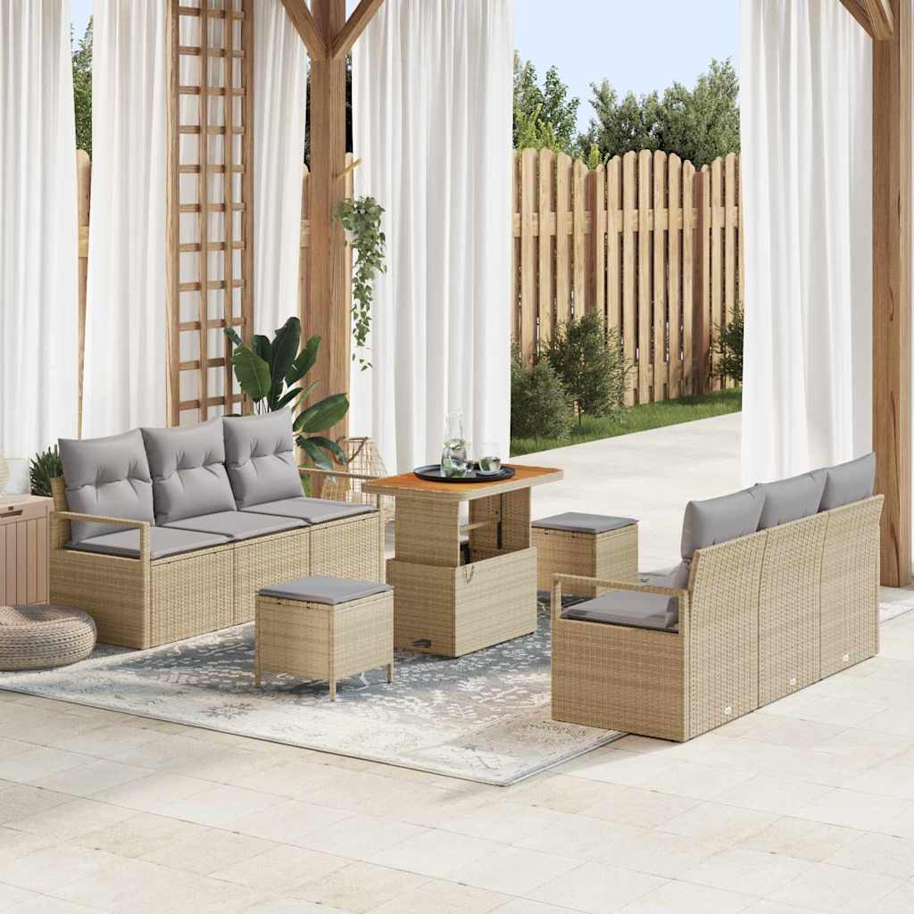 vidaXL Set Divano da Giardino con cuscino 9 pcs Beige Poly Rattan