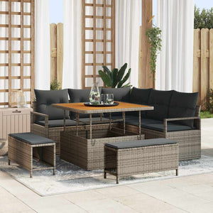 Set Divano da Giardino 8 Pezzi con Cuscini Grigio in Rattan Sintetico e Acacia 3362518