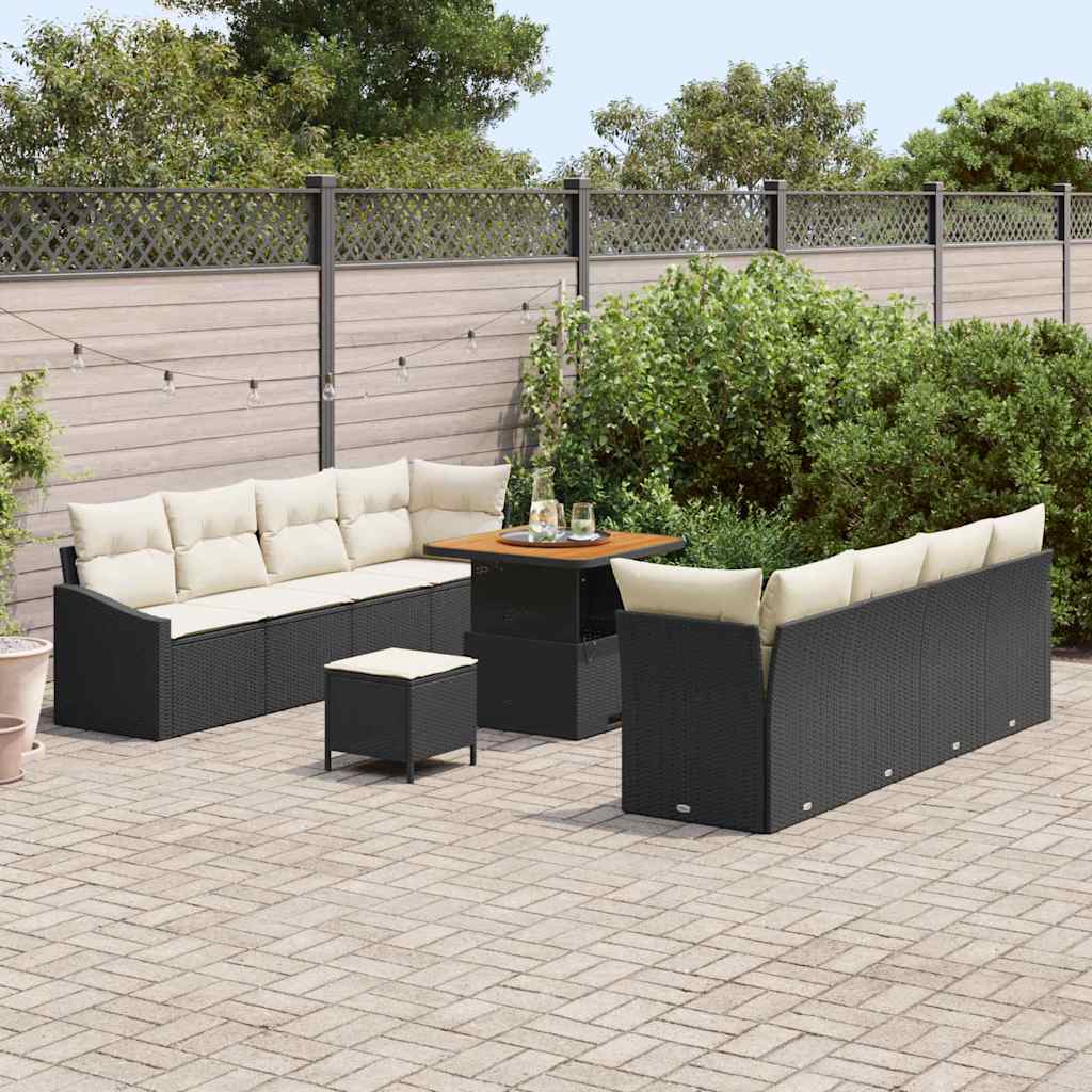 vidaXL Set Divano da Giardino con cuscino 11 pcs Nero Poly Rattan