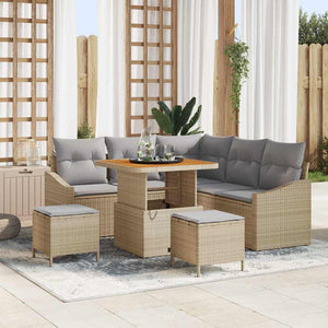 Set Divano da Giardino  da 8 Pezzi con Cuscini Beige in Rattan Sintetico e Acacia 3362652