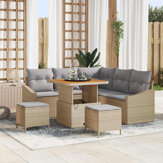 Set Divano da Giardino  da 8 Pezzi con Cuscini Beige in Rattan Sintetico e Acacia 3362652