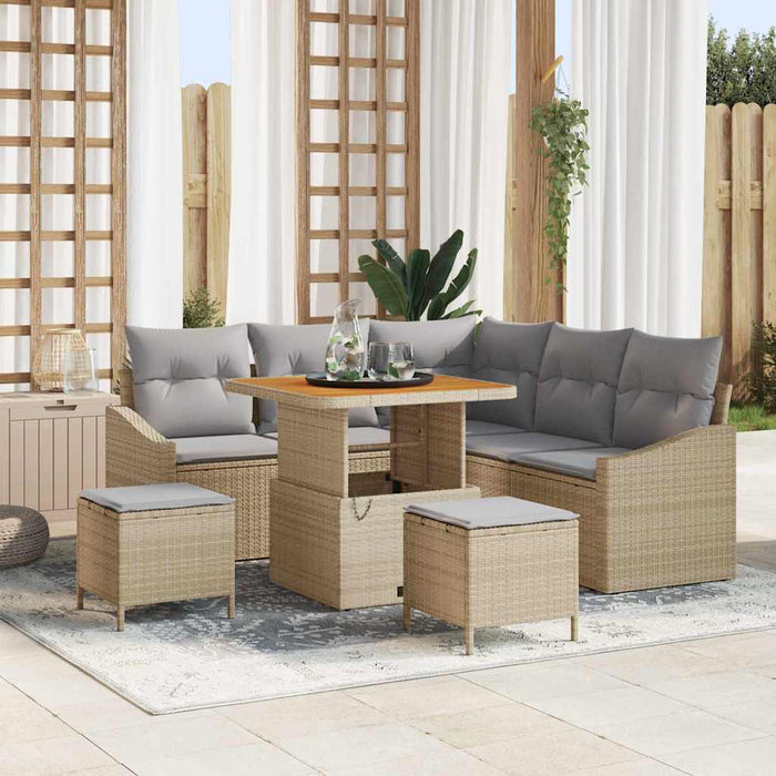 Set Divano da Giardino  da 8 Pezzi con Cuscini Beige in Rattan Sintetico e Acacia 3362652