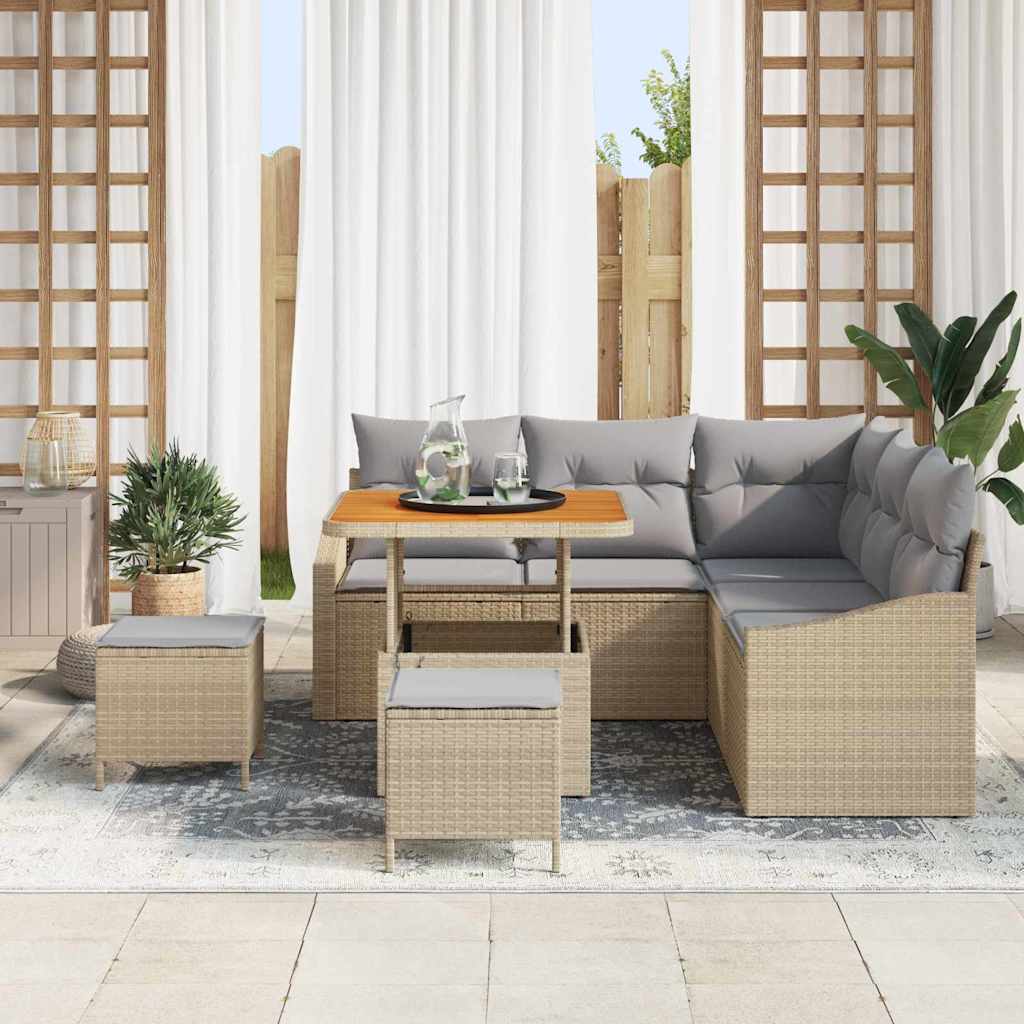 Set Divano da Giardino  da 8 Pezzi con Cuscini Beige in Rattan Sintetico e Acacia 3362652