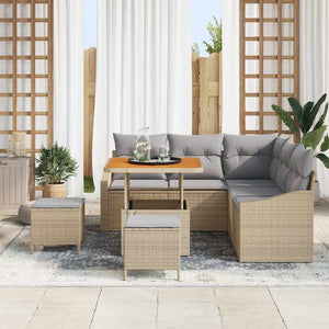 Set Divano da Giardino  da 8 Pezzi con Cuscini Beige in Rattan Sintetico e Acacia 3362652