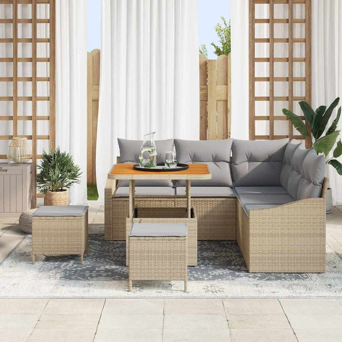 Set Divano da Giardino  da 8 Pezzi con Cuscini Beige in Rattan Sintetico e Acacia 3362652