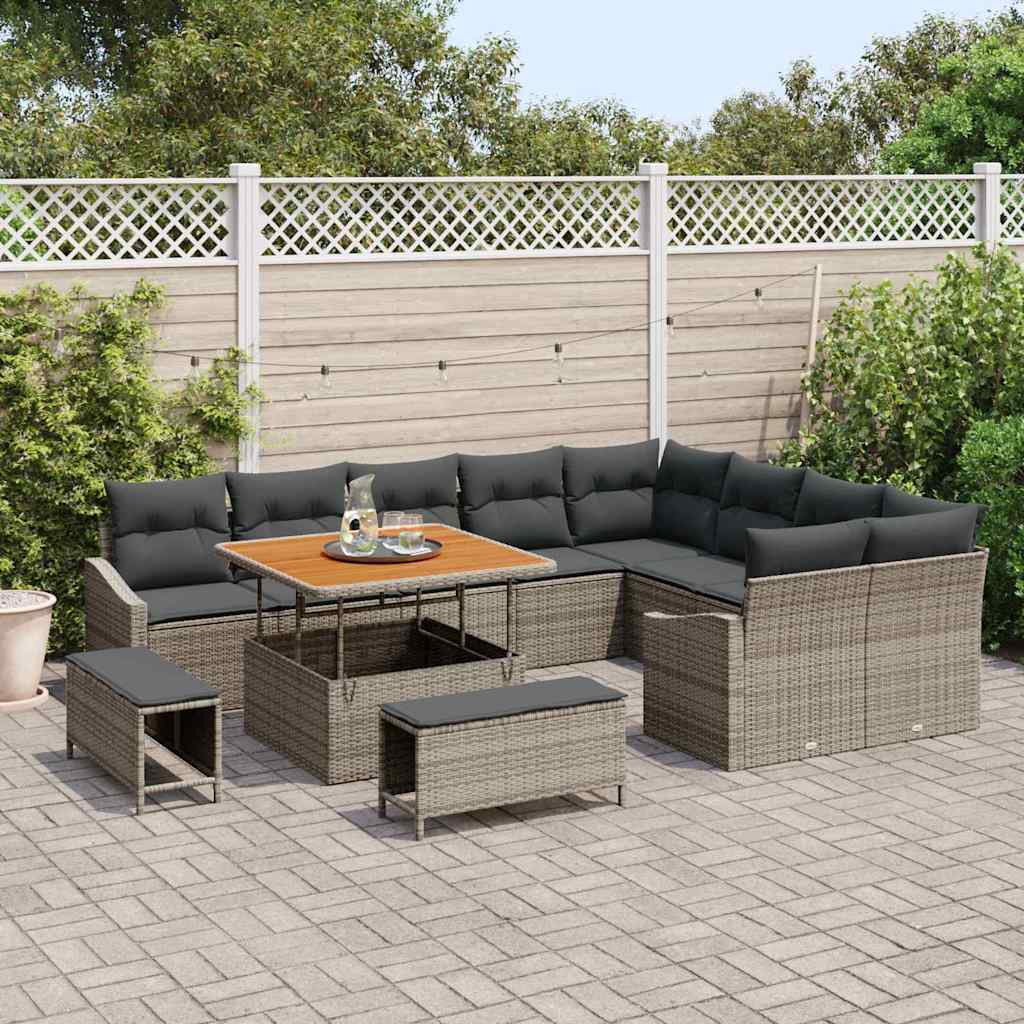 vidaXL Set Divano da Giardino con cuscino 12 pcs Grigio Poly Rattan