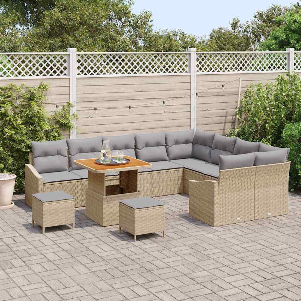 vidaXL Set Divano da Giardino con cuscino 12 pcs Beige Poly Rattan