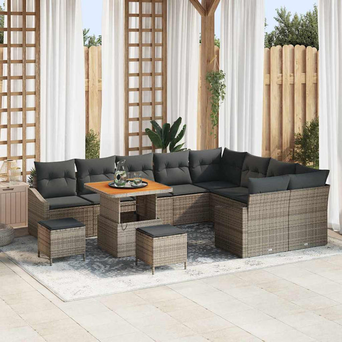 vidaXL Set Divano da Giardino con cuscino 12 pcs Grigio Poly Rattan