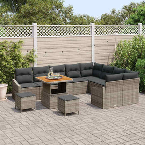 vidaXL Set Divano da Giardino con cuscino 12 pcs Grigio Poly Rattan