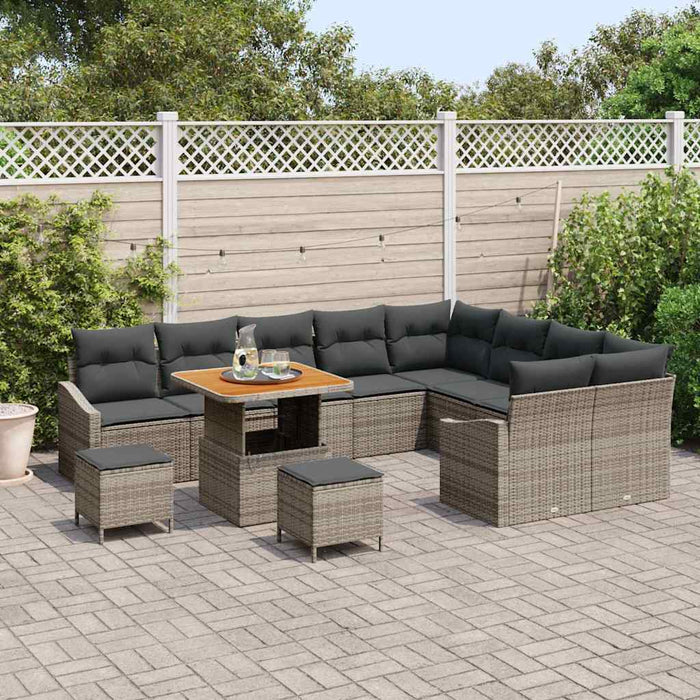 vidaXL Set Divano da Giardino con cuscino 12 pcs Grigio Poly Rattan