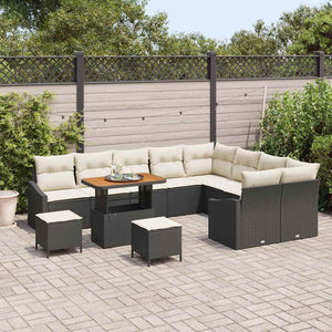 vidaXL Set Divano da Giardino con cuscino 12 pcs Nero Poly Rattan