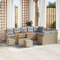 vidaXL Set Divano da Giardino con cuscino 12 pcs Beige Poly Rattan