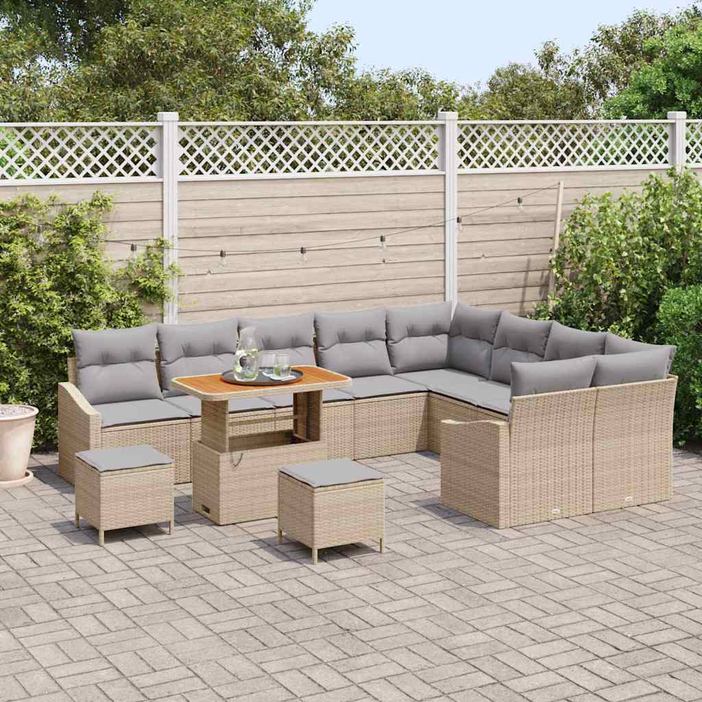 vidaXL Set Divano da Giardino con cuscino 12 pcs Beige Poly Rattan