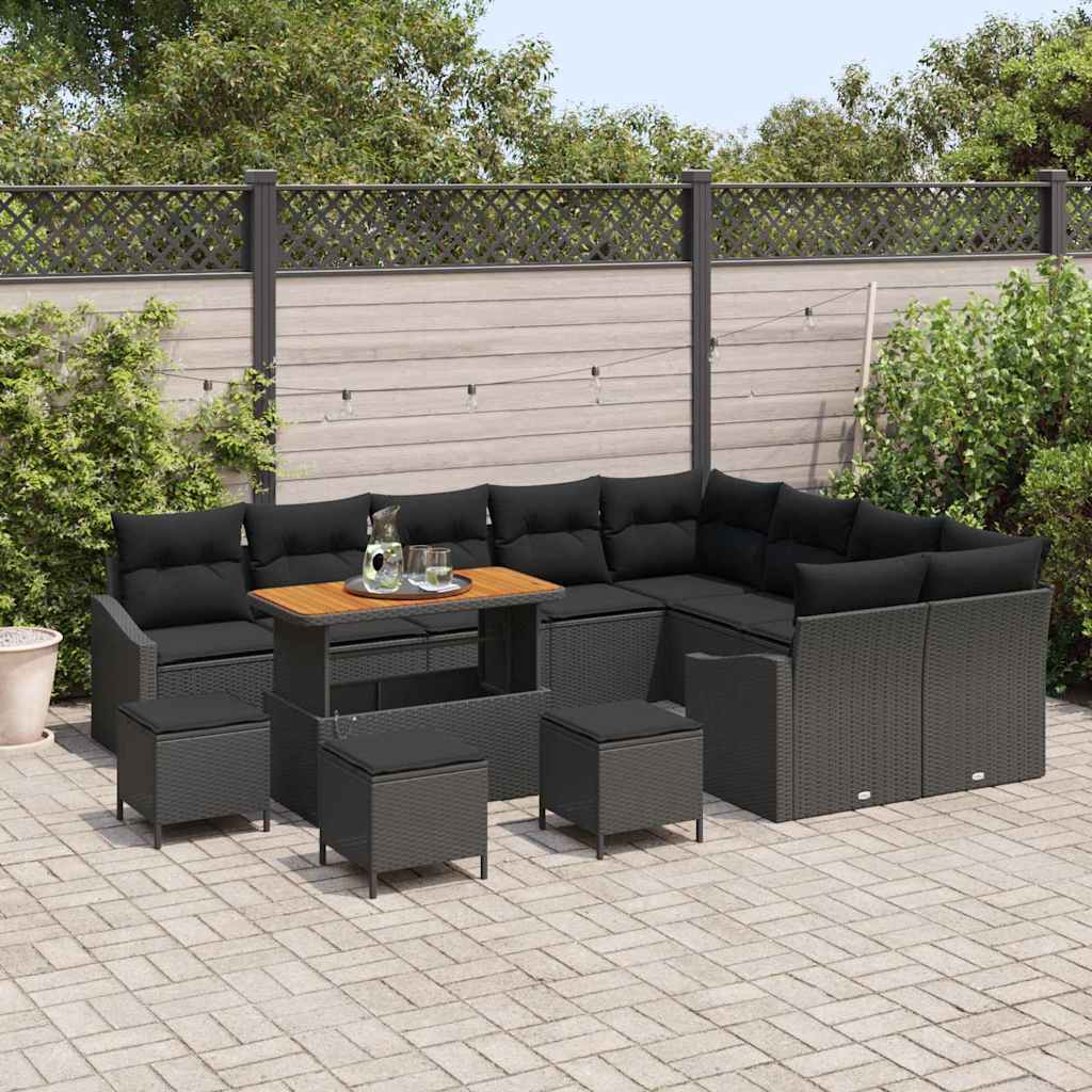 vidaXL Set Divano da Giardino con cuscino 13 pcs Nero Poly Rattan