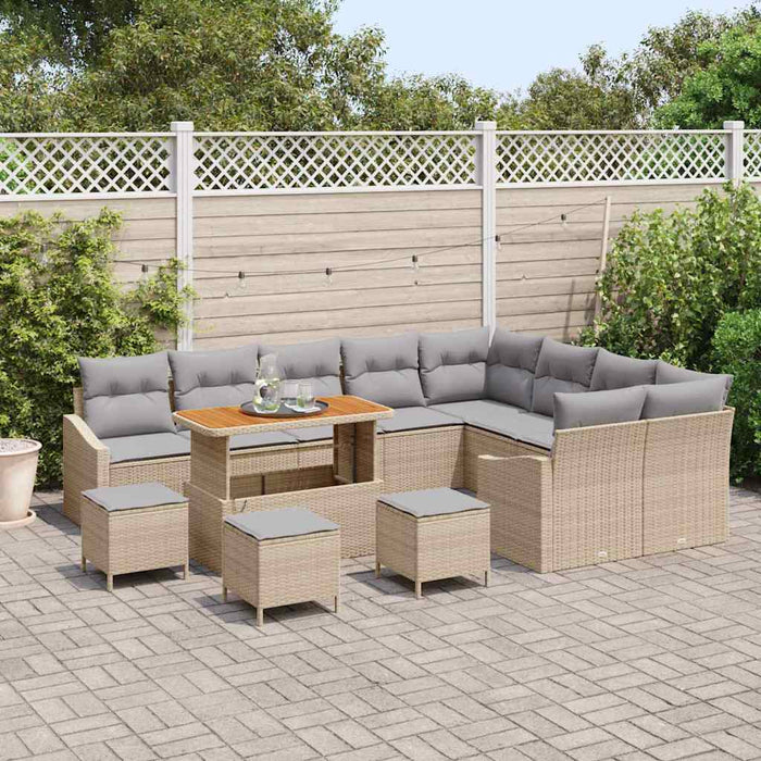 vidaXL Set Divano da Giardino con cuscino 13 pcs Beige Poly Rattan