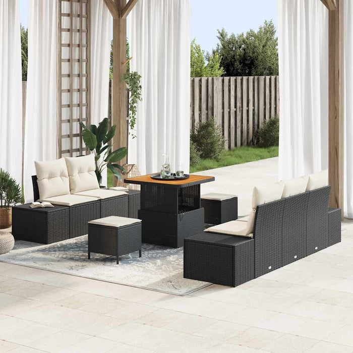Set di divani da giardino a 8 pezzi  con cuscini in rattan nero e legno di acacia 3362725