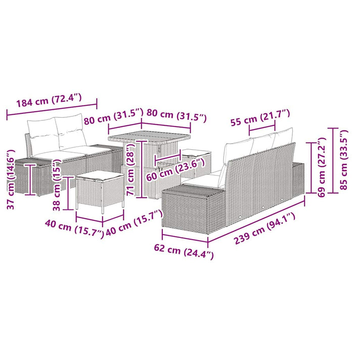 vidaXL Set Divano da Giardino con cuscino 8 pcs Grigio Poly Rattan