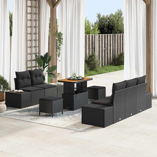 vidaXL Set Divano da Giardino con cuscino 8 pcs Nero Poly Rattan