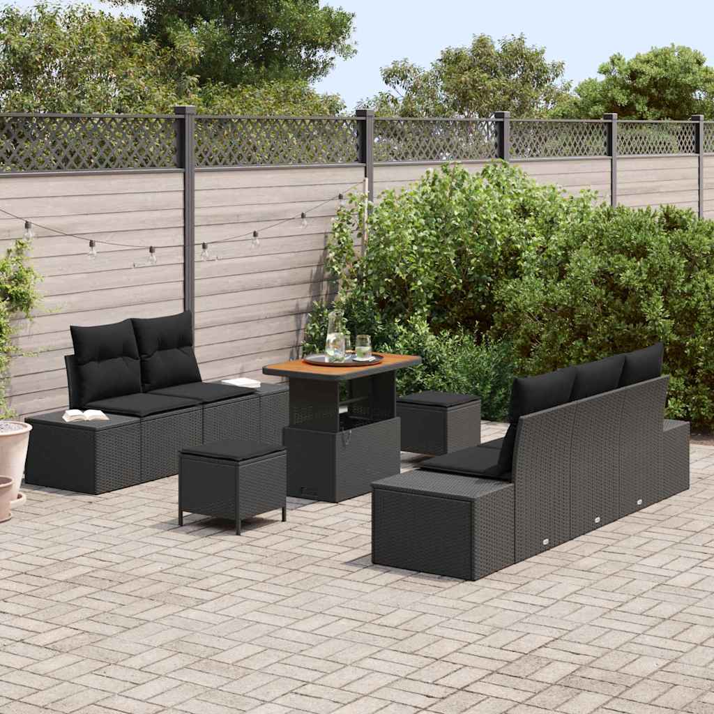 Set Divano da Giardino con cuscino 8 pcs Nero Poly Rattan 3362729