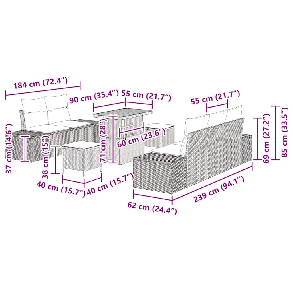 vidaXL Set Divano da Giardino con cuscino 8 pcs Beige Poly Rattan