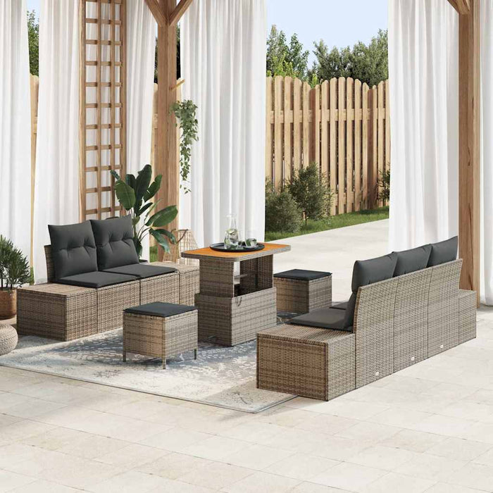 vidaXL Set Divano da Giardino con cuscino 8 pcs Grigio Poly Rattan