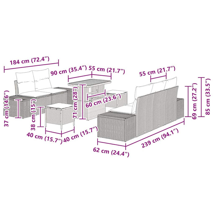 vidaXL Set Divano da Giardino con cuscino 8 pcs Grigio Poly Rattan