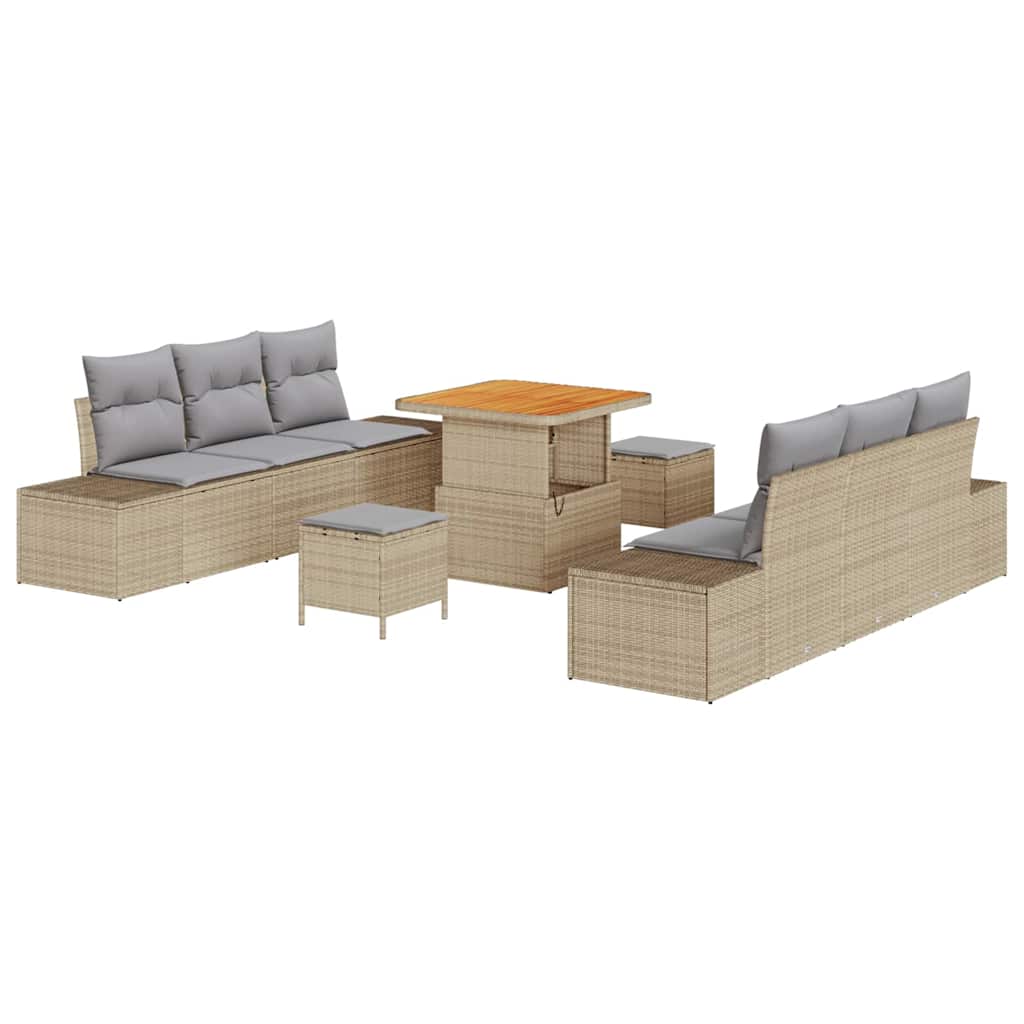 Set da giardino 9 pezzi con cuscini beige in rattan sintetico e acacia 3362737