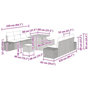 Set da giardino 9 pezzi con cuscini beige in rattan sintetico e acacia 3362737
