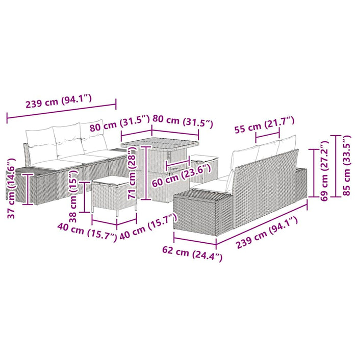 Set da giardino 9 pezzi con cuscini beige in rattan sintetico e acacia 3362737