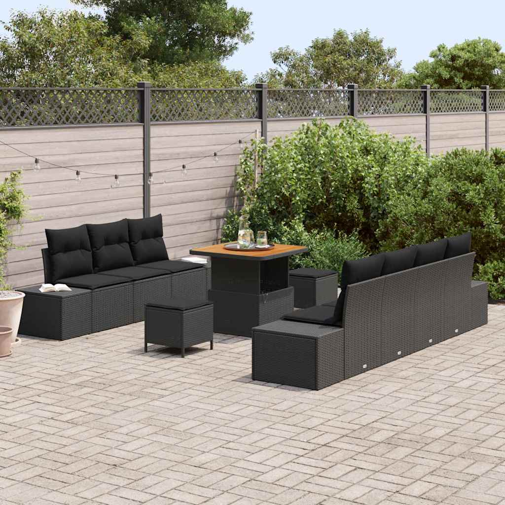 vidaXL Set Divano da Giardino con cuscino 10 pcs Nero Poly Rattan