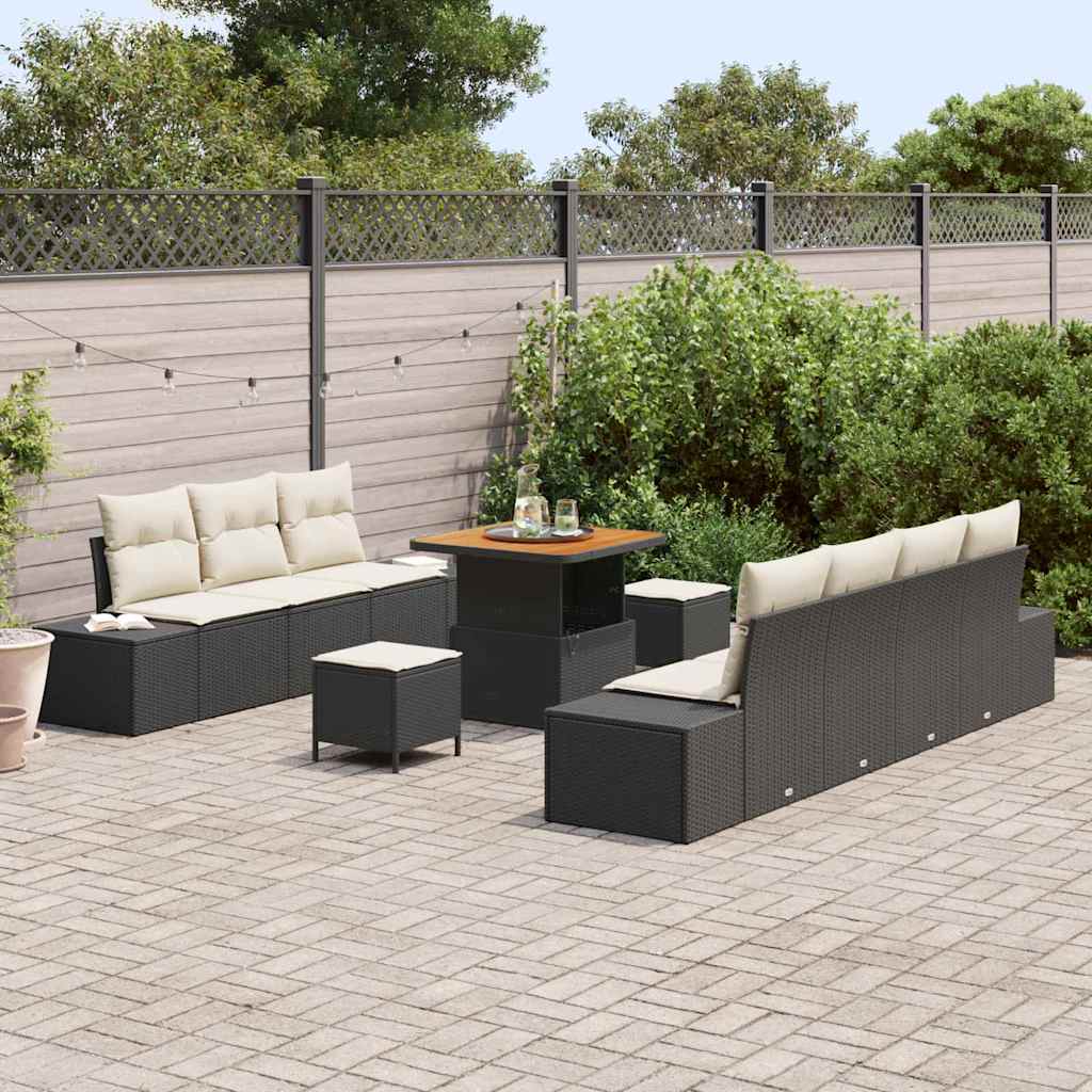 vidaXL Set Divano da Giardino con cuscino 10 pcs Nero Poly Rattan