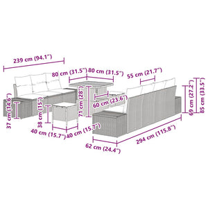 vidaXL Set Divano da Giardino con cuscino 10 pcs Nero Poly Rattan