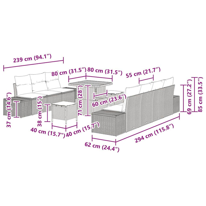 vidaXL Set Divano da Giardino con cuscino 10 pcs Beige Poly Rattan