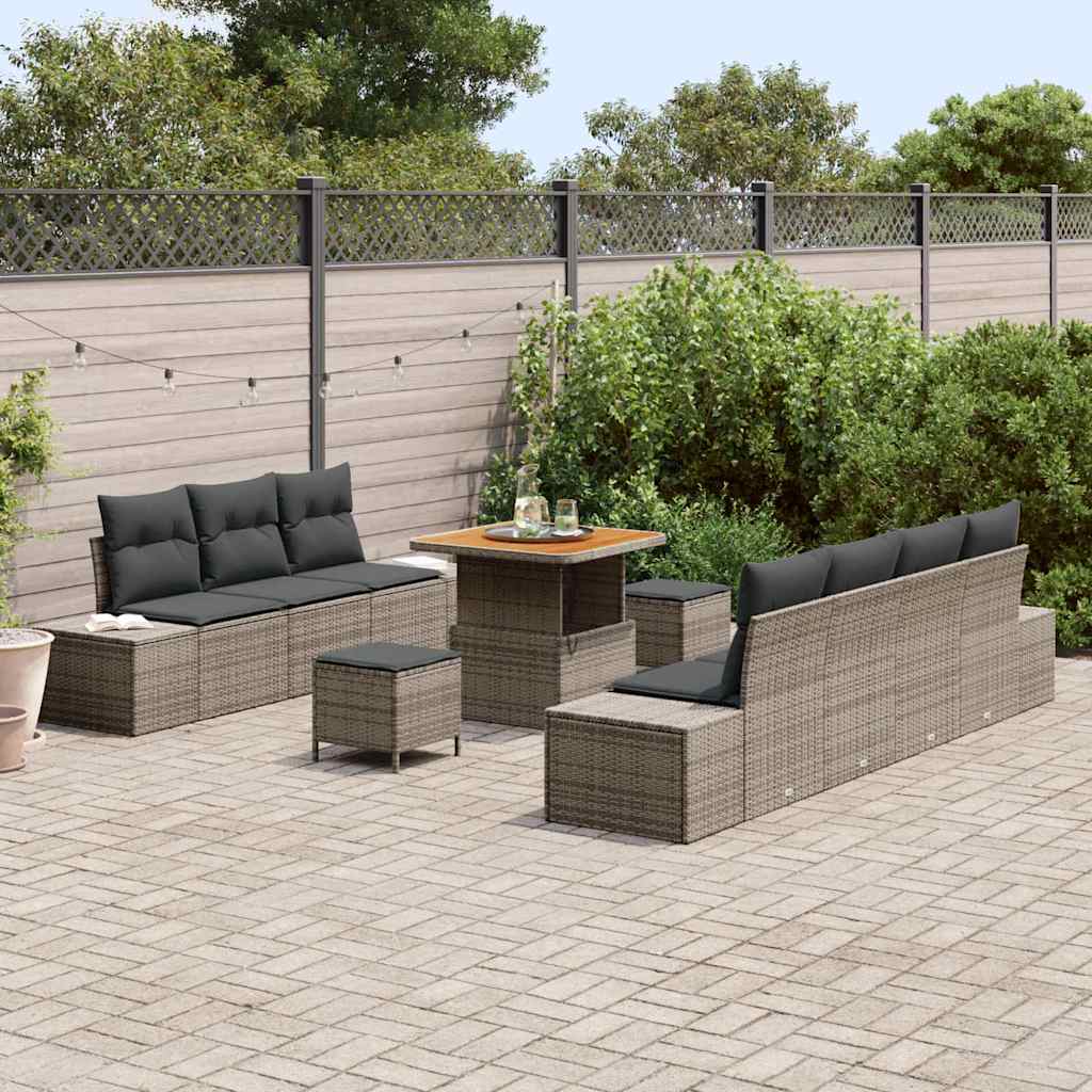 Set Divano da Giardino con cuscino 10 pcs Grigio Poly Rattan 3362748