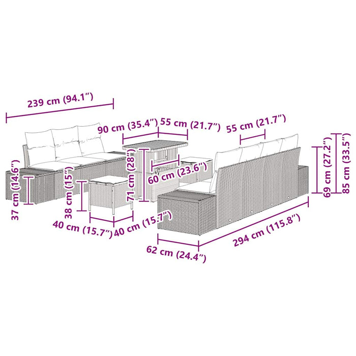 vidaXL Set Divano da Giardino con cuscino 10 pcs Nero Poly Rattan