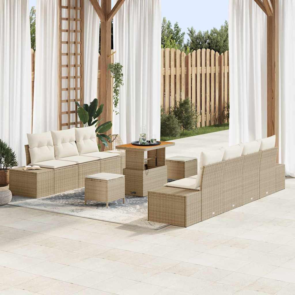 vidaXL Set Divano da Giardino con cuscino 10 pcs Beige Poly Rattan